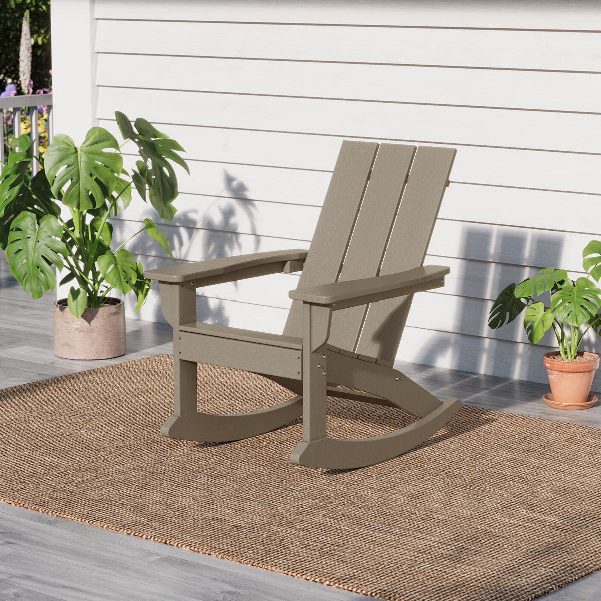 Shoreside Modern Eco-Friendly All Weather Poly Adirondack Rocking Chair