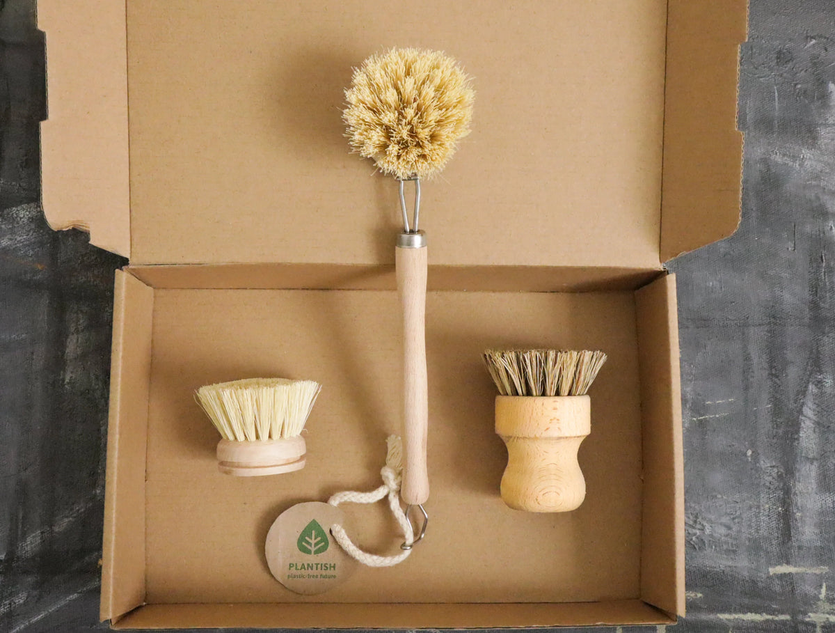 Zero Waste Kitchen Brush Set | Best Value Cleaning Tool Kit | Dish Soap Bar | Plastic-Free & Eco-Friendly Products | Gift for Mom | Plantish