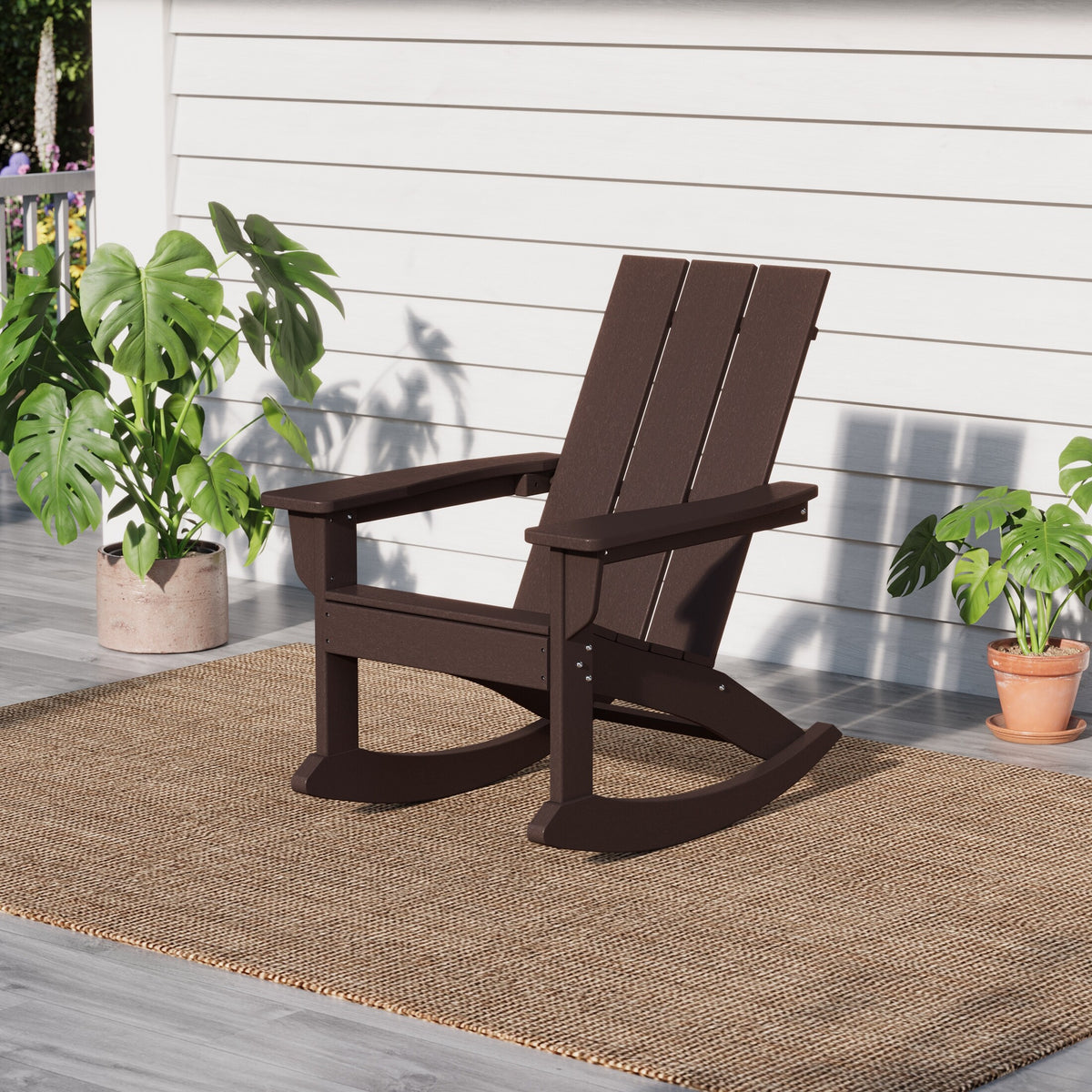 Shoreside Modern Eco-Friendly All Weather Poly Adirondack Rocking Chair