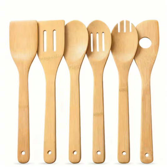 Eco-Friendly Premium Natural Bamboo 6-Piece Cooking Kitchen Utensils Set